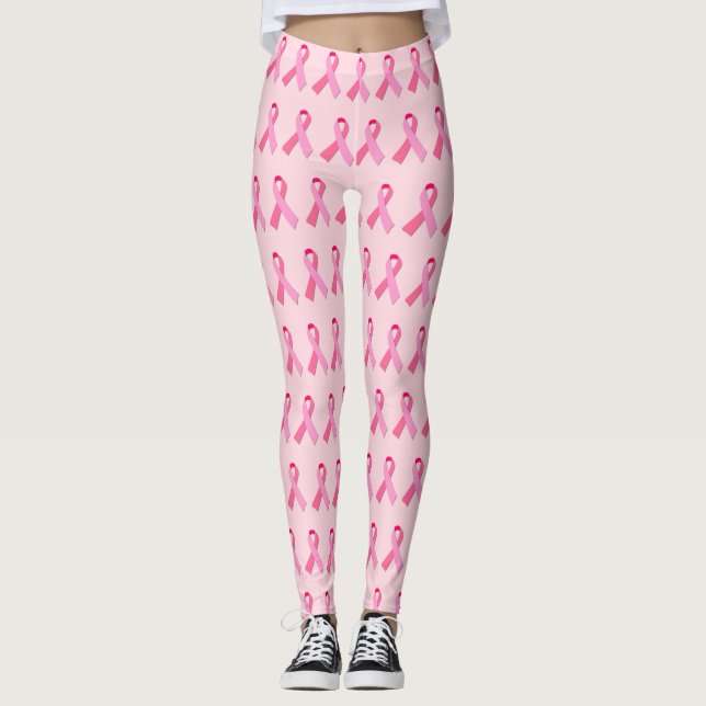 Pink Ribbon Alternating Pattern on Light Pink Leggings (Front)