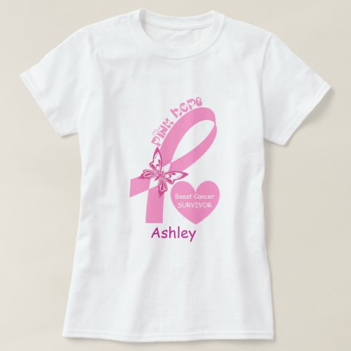Pink Ribbon and butterfy Breast cancer survivor  T_Shirt