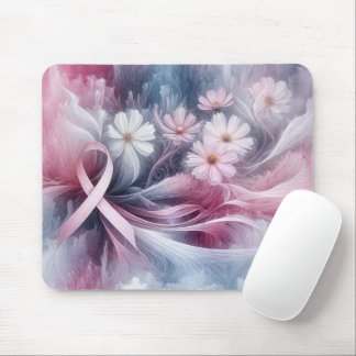 Pink Ribbon And Cosmos Flowers Mouse Pad