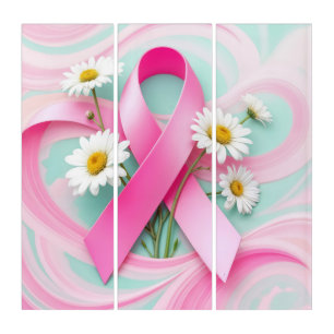 Pink Ribbon and Daisies Breast Cancer Awareness Triptych