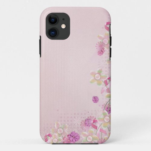 Pink Ribbon and flowers iPhone 11 Case