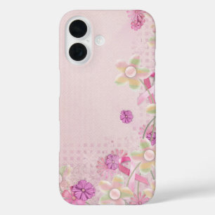 Pink Ribbon and Flowers iPhone 16 Case