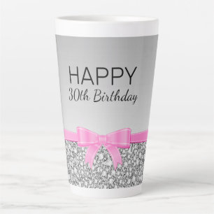 Pink Ribbon And Gray Glitter Birthday Latte Mug