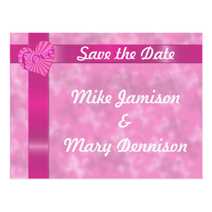 Pink Ribbon and Heart Save the Date Postcard