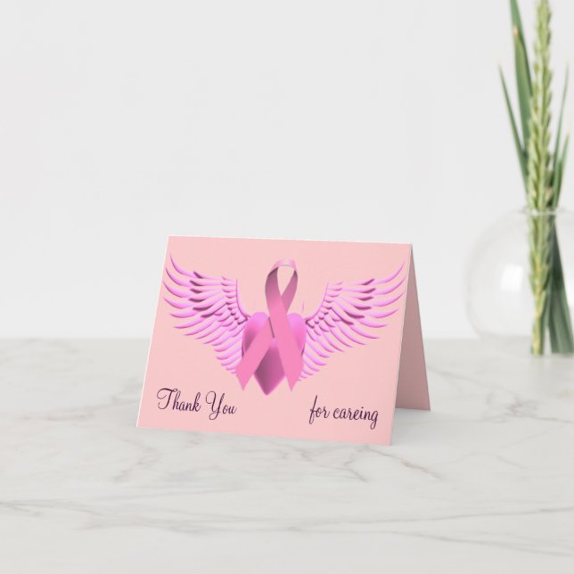 Pink ribbon and heart_ thank you card (Front)