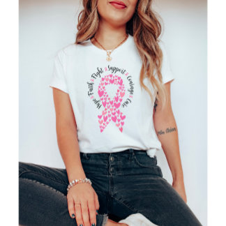 Pink Ribbon and Hearts Breast Cancer Month T-Shirt