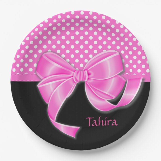 Pink Ribbon and Polka Dots Paper Plates (Front)
