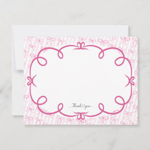 Pink Ribbon and Stripes Thank You Note Card