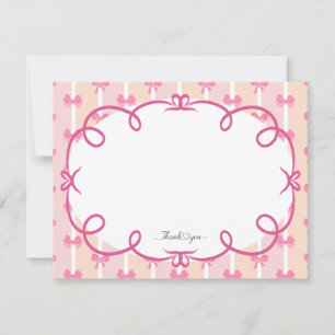 Pink Ribbon and Stripes Thank You Note Card