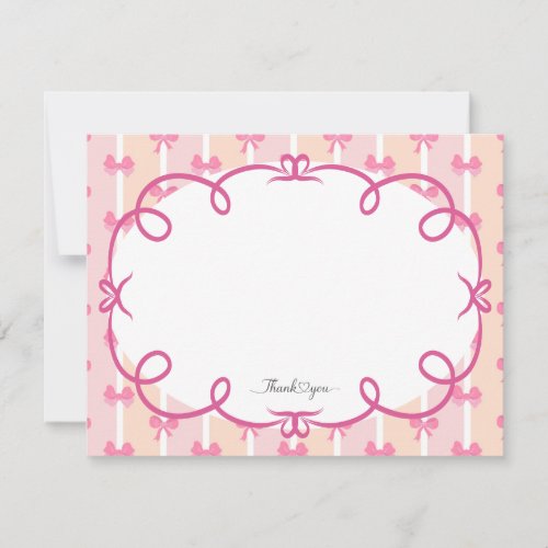 Pink Ribbon and Stripes Thank You  Note Card