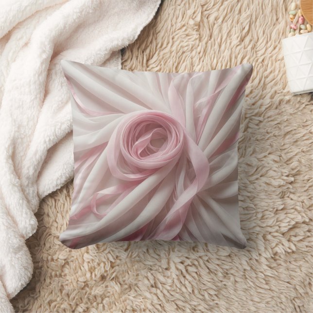 Pink Ribbon and Tulle Abstract Throw Pillow (Blanket)