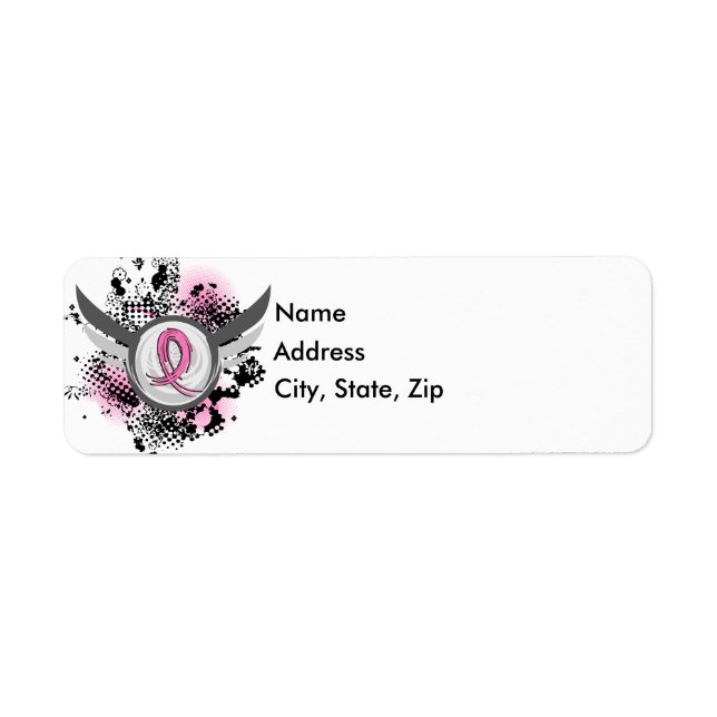 Pink Ribbon And Wings Breast Cancer Label (Front)