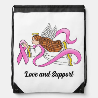 Pink Ribbon Angel Drawstring Bag