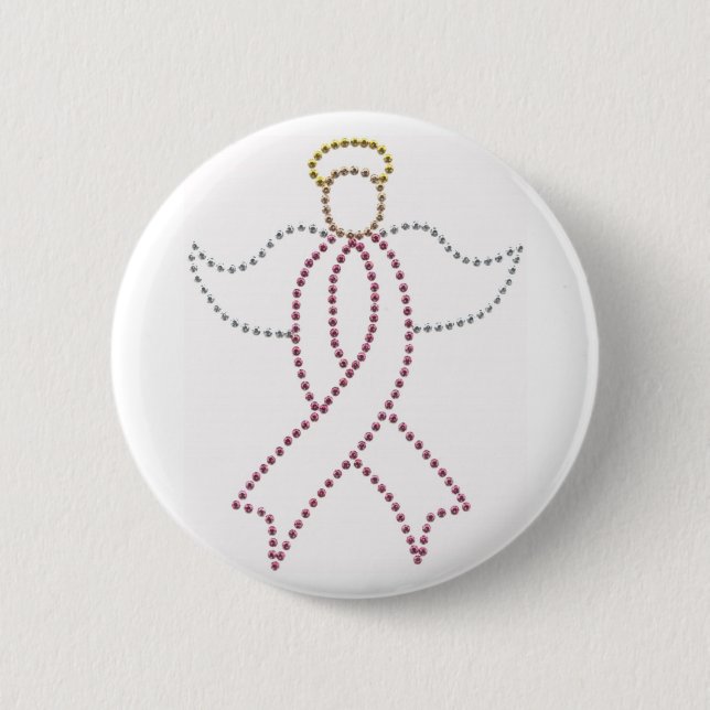 Pink Ribbon Angel Pinback Button (Front)