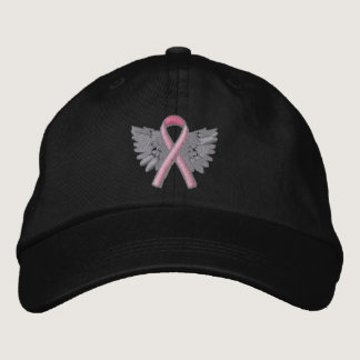 Pink Ribbon Angel Wings Logo Breast Cancer Embroidered Baseball Hat