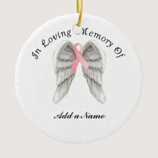 Pink Ribbon Angel Wings Memory X-Mas Ornament