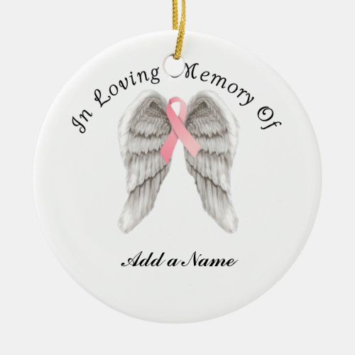 Pink Ribbon Angel Wings Memory X_Mas Ornament