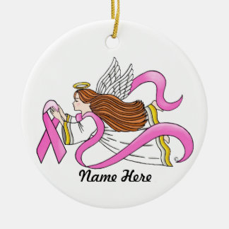 "Pink Ribbon" Awareness Angel Ceramic Ornament