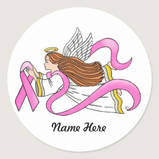 "Pink Ribbon" Awareness Angel Classic Round Sticker