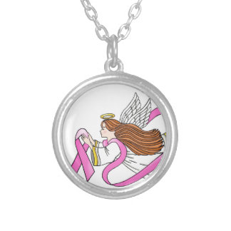 "Pink Ribbon" Awareness Angel Silver Plated Necklace