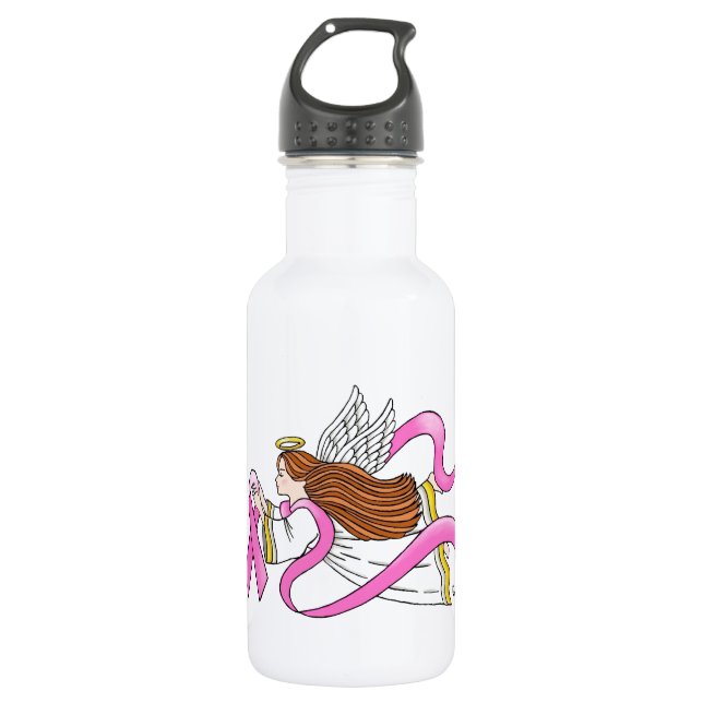 "Pink Ribbon" Awareness Angel Water Bottle (Front)