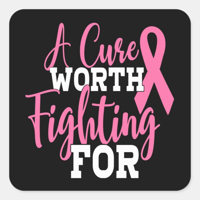 Pink Ribbon Awareness Breast Cancer Square Sticker (Front)