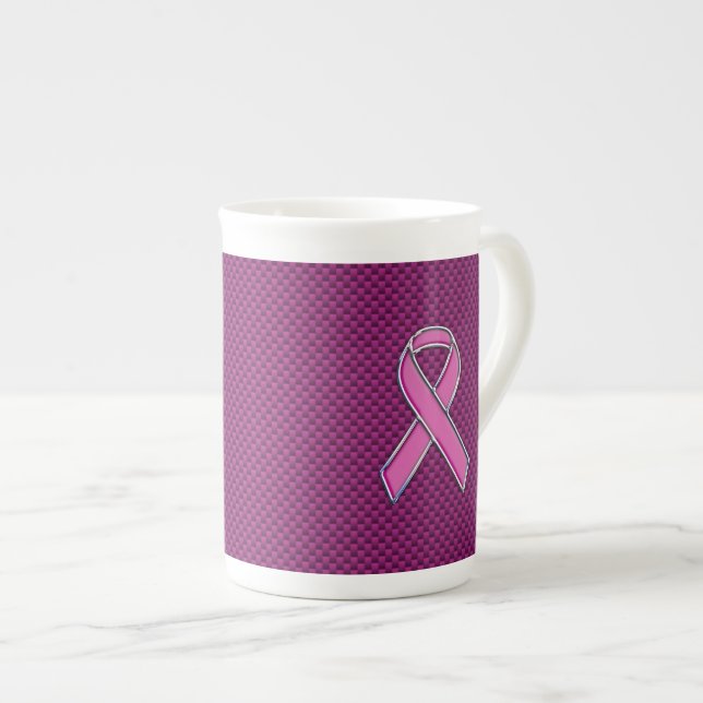 Pink Ribbon Awareness Carbon Fiber Decor Bone China Mug (Front Right)