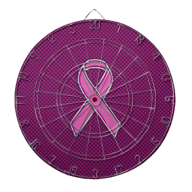 Pink Ribbon Awareness Carbon Fiber Decor Dart Board (Front)