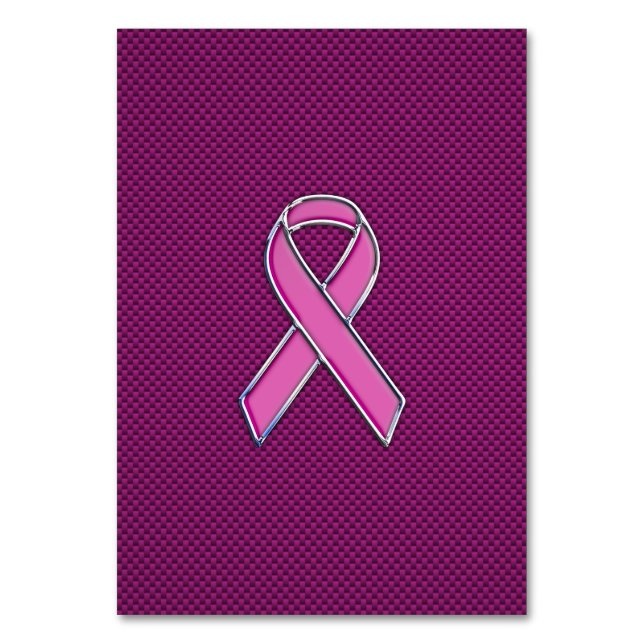 Pink Ribbon Awareness Carbon Fiber Decor Table Number (Front)