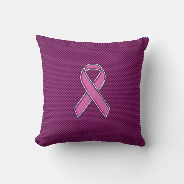 Pink Ribbon Awareness Carbon Fiber Decor Throw Pillow (Front)