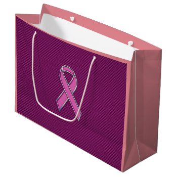Pink Ribbon Awareness Carbon Fiber Large Gift Bag by MustacheShoppe at Zazzle