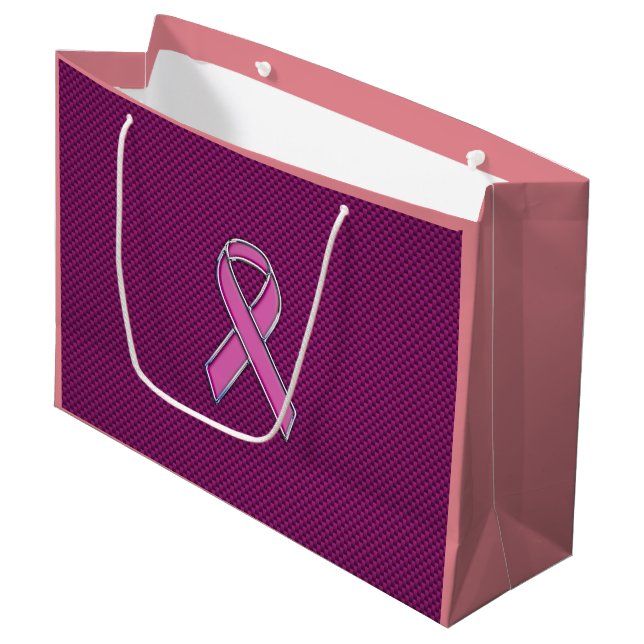 Pink Ribbon Awareness Carbon Fiber Large Gift Bag (Front Angled)