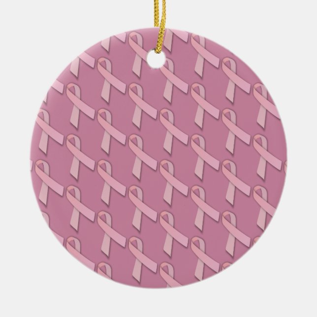Pink Ribbon Awareness Ceramic Ornament (Front)