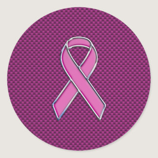 Pink Ribbon Awareness Fuchsia Carbon Fiber Classic Round Sticker