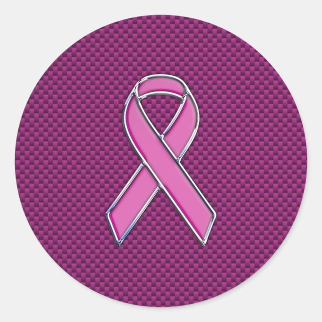 Pink Ribbon Awareness Fuchsia Carbon Fiber Classic Round Sticker (Front)