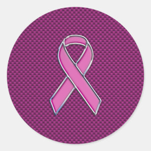 Pink Ribbon Awareness Fuchsia Carbon Fiber Classic Round Sticker