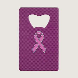 Pink Ribbon Awareness Fuchsia Carbon Fiber Credit Card Bottle Opener