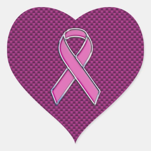 Pink Ribbon Awareness Fuchsia Carbon Fiber Heart Sticker