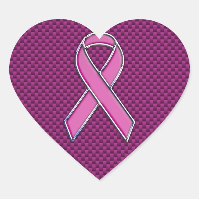 Pink Ribbon Awareness Fuchsia Carbon Fiber Heart Sticker (Front)
