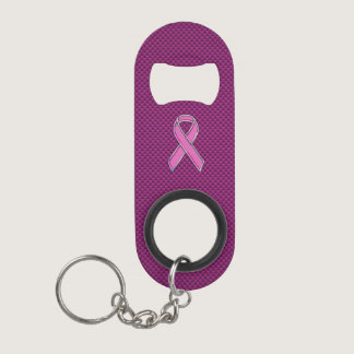 Pink Ribbon Awareness Fuchsia Carbon Fiber Keychain Bottle Opener