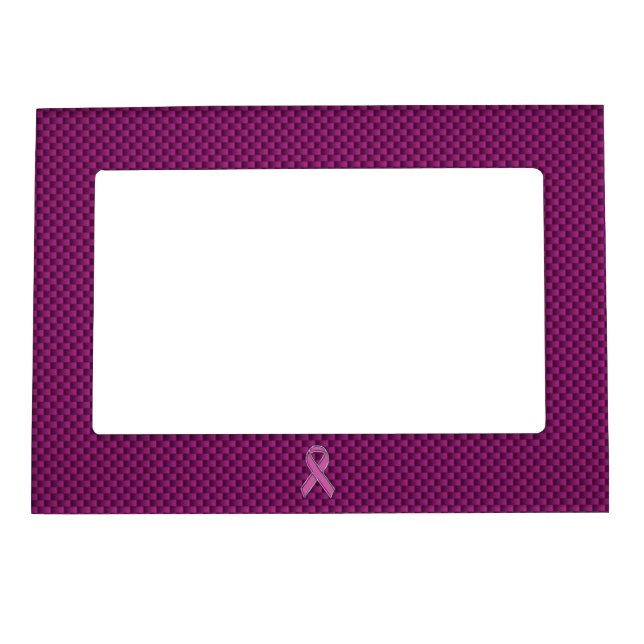Pink Ribbon Awareness Fuchsia Carbon Fiber Magnetic Picture Frame (Front)