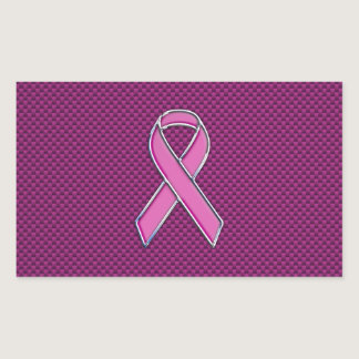 Pink Ribbon Awareness Fuchsia Carbon Fiber Rectangular Sticker