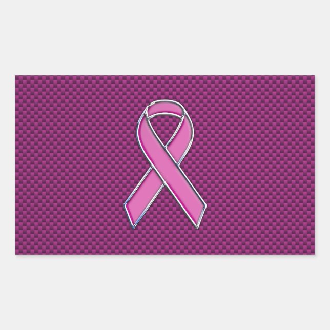 Pink Ribbon Awareness Fuchsia Carbon Fiber Rectangular Sticker (Front)