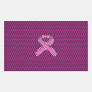 Pink Ribbon Awareness Fuchsia Carbon Fiber Rectangular Sticker