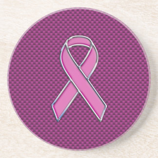 Pink Ribbon Awareness Fuchsia Carbon Fiber Sandstone Coaster
