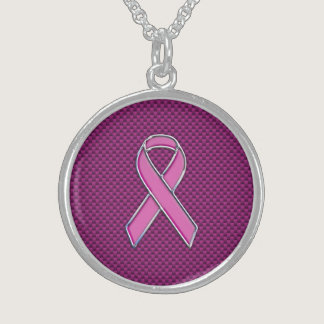 Pink Ribbon Awareness Fuchsia Carbon Fiber Sterling Silver Necklace