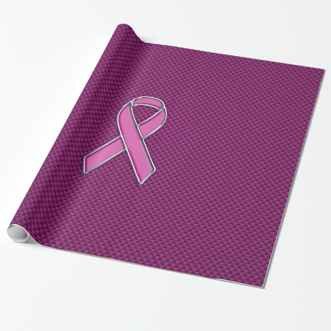 Pink Ribbon Awareness Fuchsia Carbon Fiber Wrapping Paper (Unrolled)