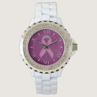 Pink Ribbon Awareness Fuchsia Carbon Style Dial Watch