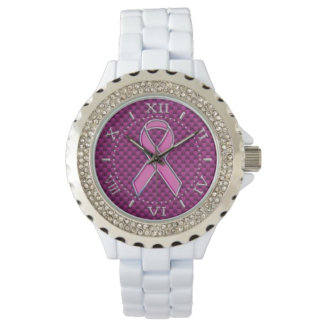 Pink Ribbon Awareness Fuchsia Carbon Style Dial Watch (Front)