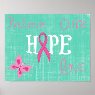 Pink Ribbon Awareness Inspirational Words Poster